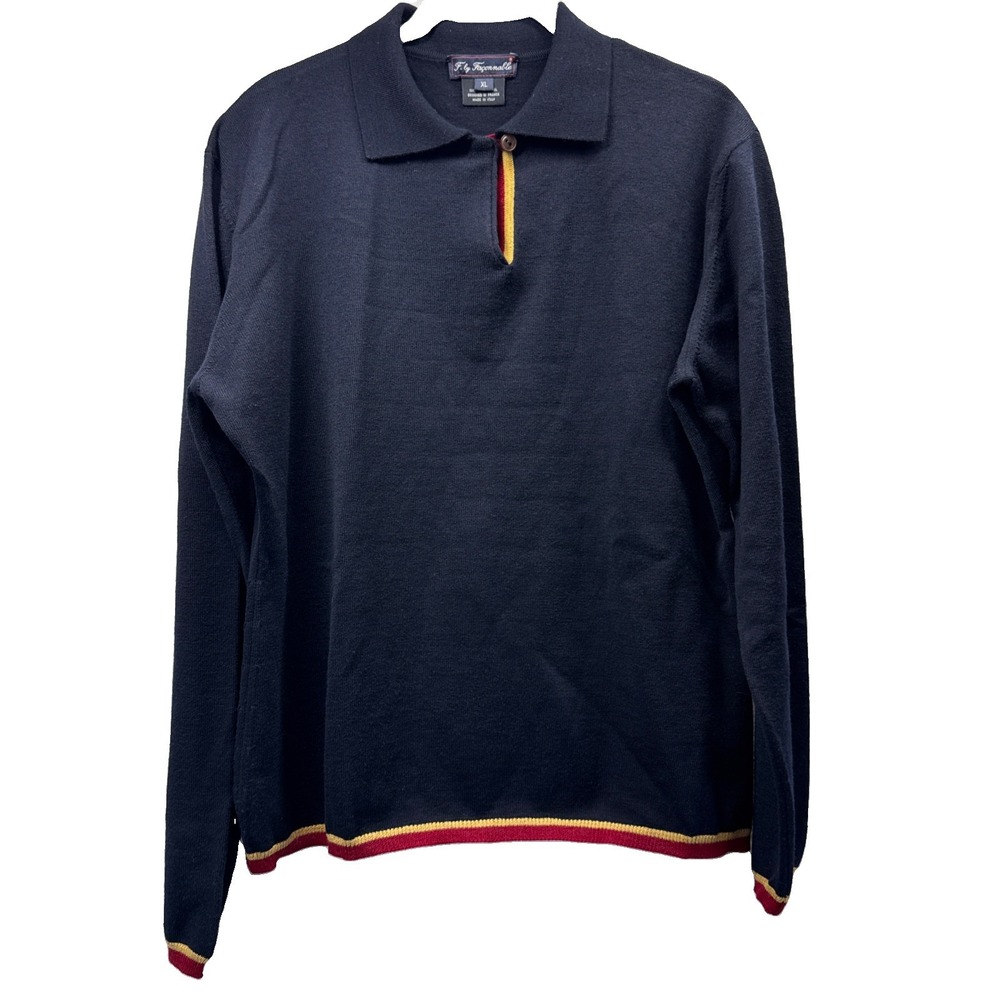 F By Faconnble Women's Merino Wool Sweater Size XL Navy Blue Red Yellow Long Slv